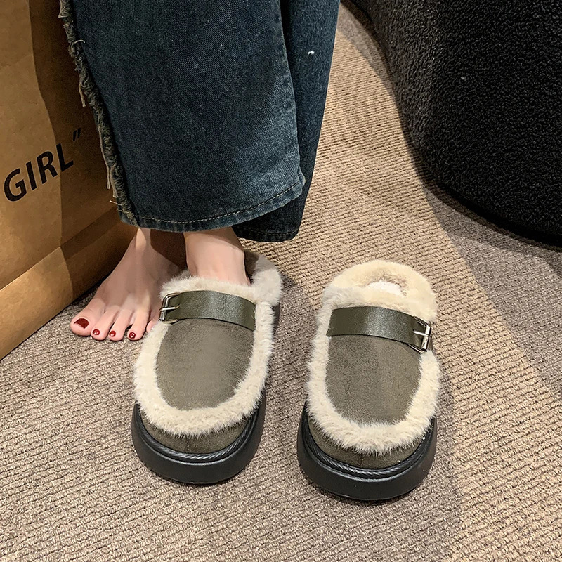 Shoes Woman 2024 House Slippers Platform Cover Toe Fur Flip Flops Pantofle Plush Slides Fur Shoes Womens Slippers Outdoor Pa 250106