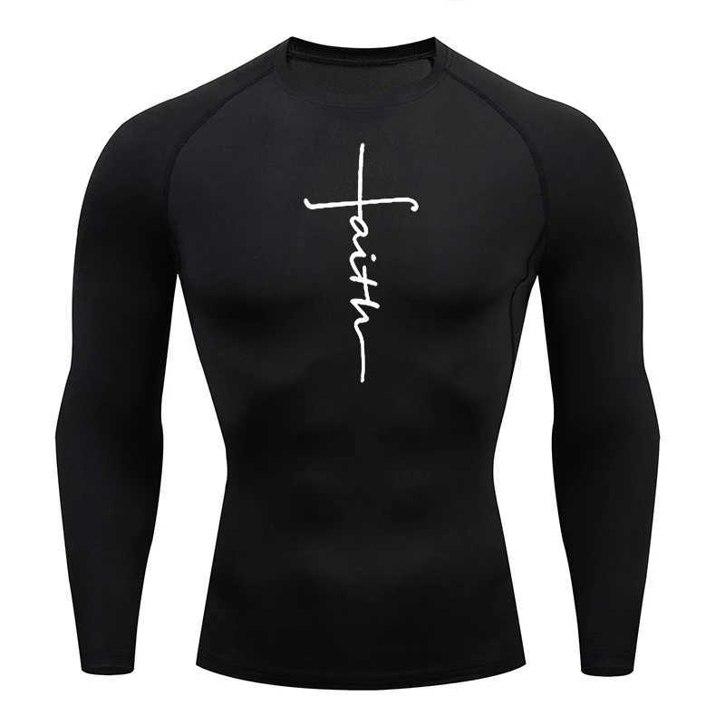 Christian Workout Compression Shirt Graphic Long Sleeve Rash Guard Sports Quick Drying T-shirt Top Mens Fitness Underwear W250111