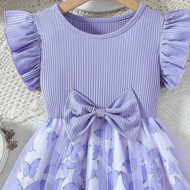 2025 New Womens and Childrens Clothing Green Summer Short sleeved Purple Princess Dress Par Baby Dress Childrens Fashion 1-8Y W250111