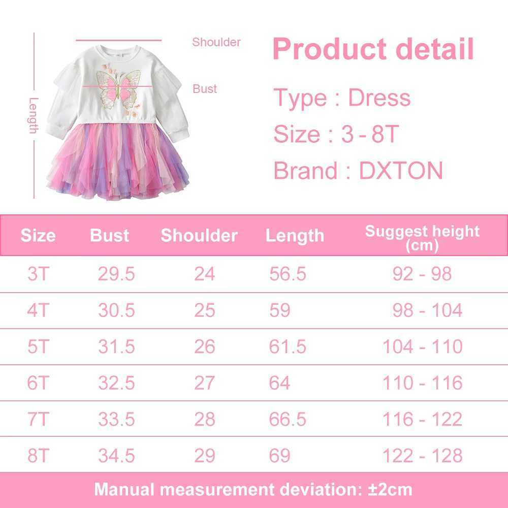 DXTON autumn sweater girl dress chiffon ruffled princess dress butterfly sequin patch work childrens dress childrens thick clothes W250111