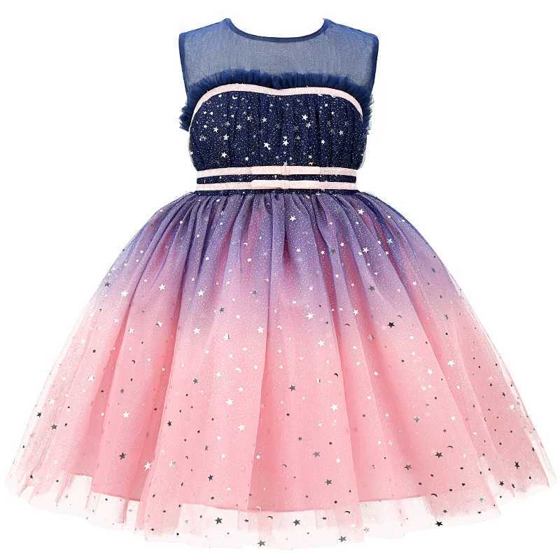 New girl Gauze princess fluffy dress sequins gradient blue Tutu par dress officially communicated maintenance evening dress girl W250111