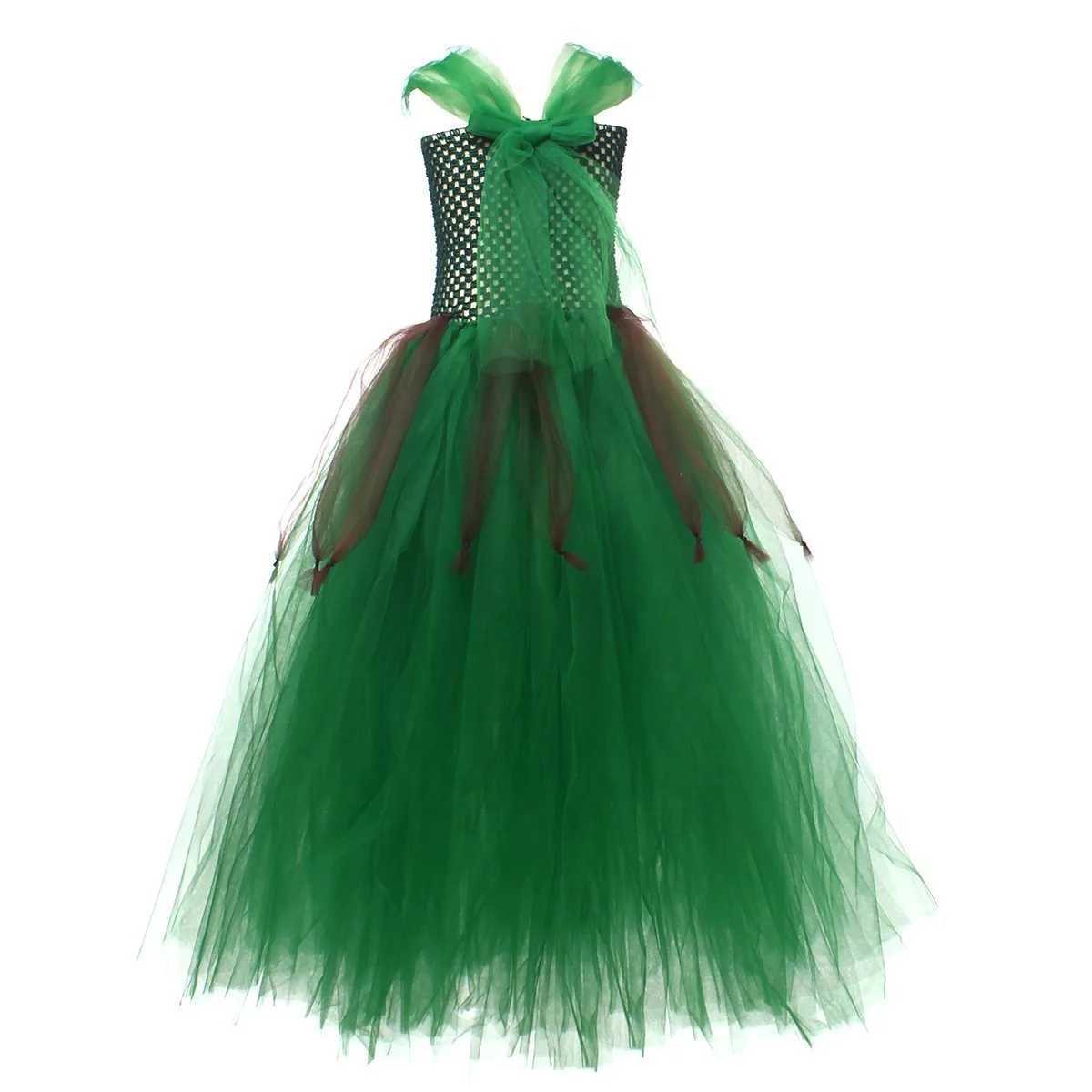 Halloween Childrens Day Girl Elf Role Play Tutu Dance Skills Costume Childrens Role Play Elf Gold Stripe Tutu Skirt Green Dress W250111