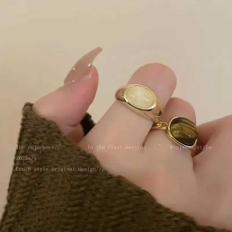 Vintage Stainl Steel Geometric Cats Eye Rings For Women Gold Plated Waterproof Gothic Jewelry BijouxXJ250110