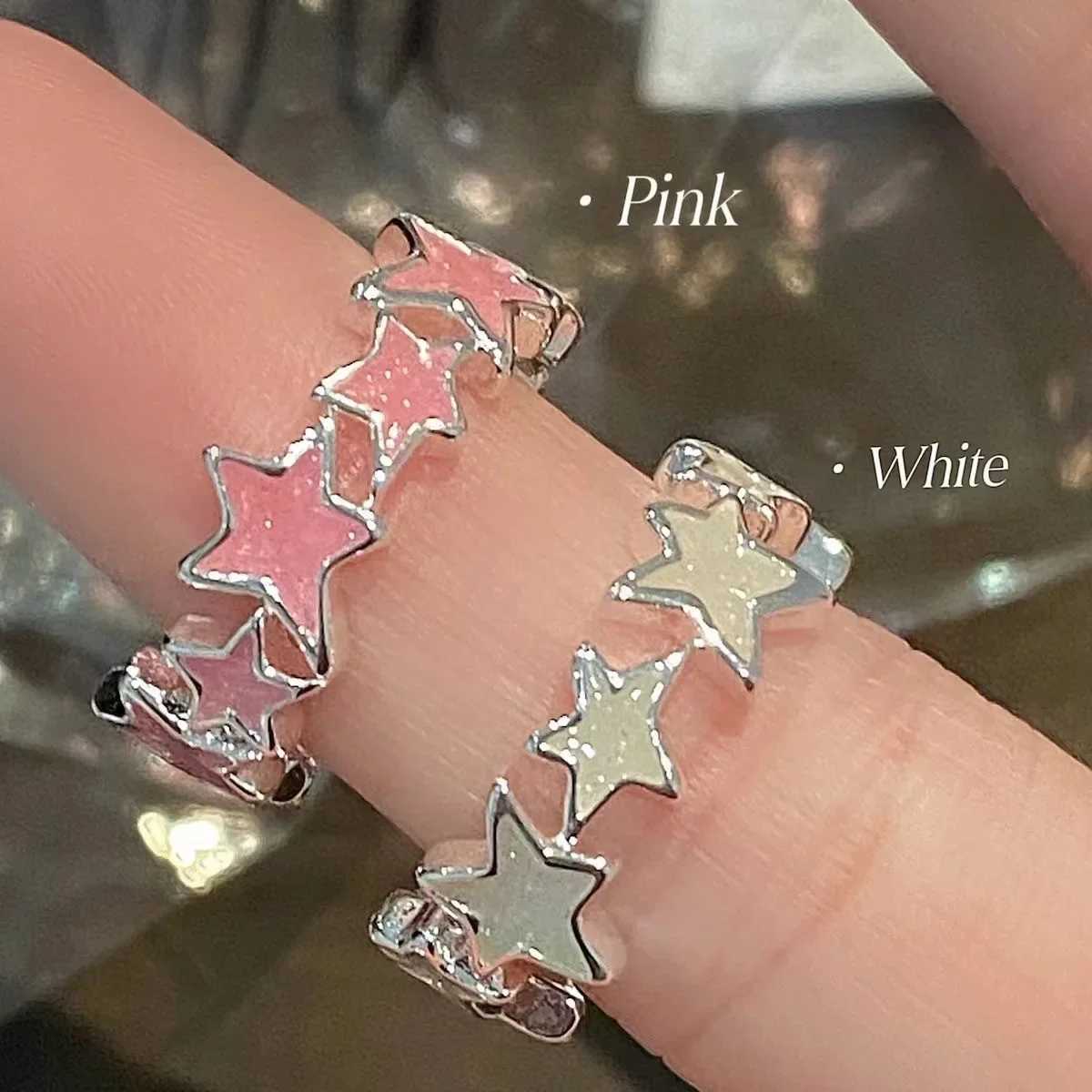 Y2k Irregular Pink Stars Rings Sweet Girls Cute Opening Adjustable Ring Korean Enamel Blue Star Paired Rings Aesthetics JewelryXJ250110