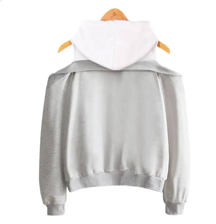 Autumn fashion Strapless shoulder fake two-piece hooded sweatshirt women 250106