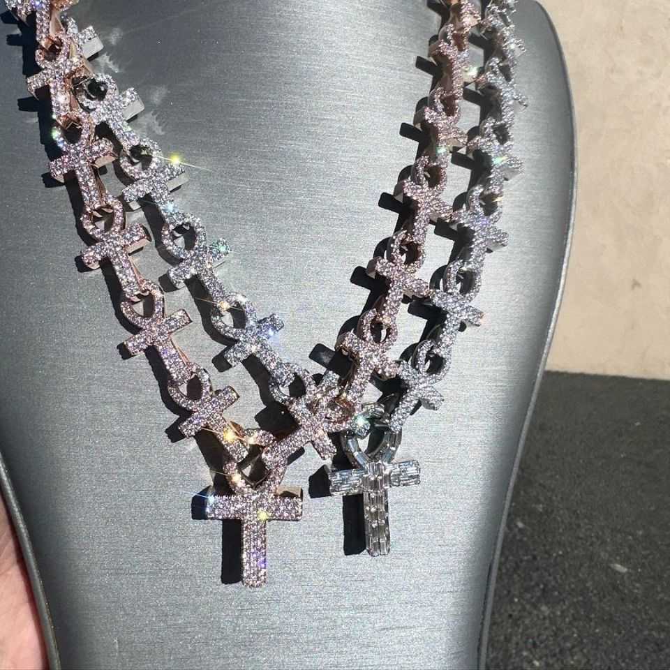 Personalized Custom Ankh Necklace 20mm Iced Out Moissanite Cross Pendant Chain Hip Hop Rock Style Rapper Fashion Jewelry