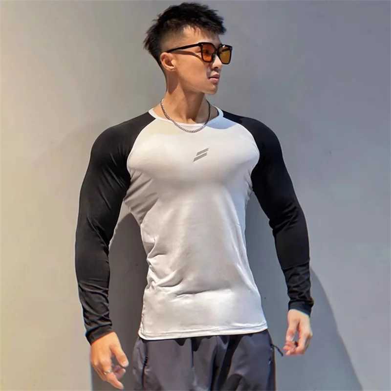 New Spring/Autumn Fitness T-shirt Mens Long Sleeve Quick Drying Fitness Tight Fitness Thin Top Training T-shirt Mens Sports Shirt W250111
