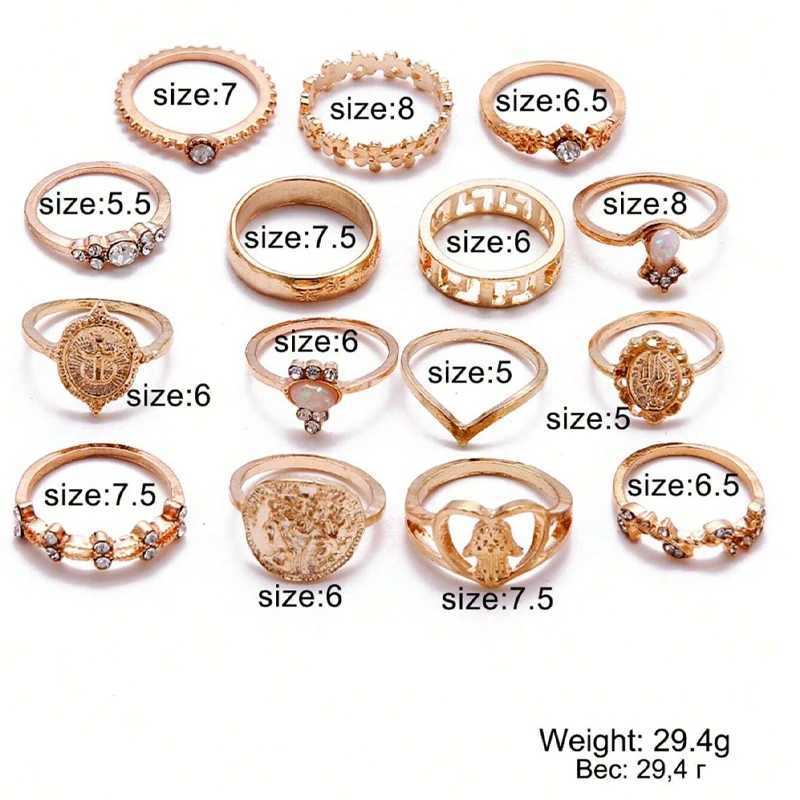 15 piece retro ring set suitable for womens fashionable cross flower palm pattern crystal geometric ring fashionable finger jewelry gift W250111