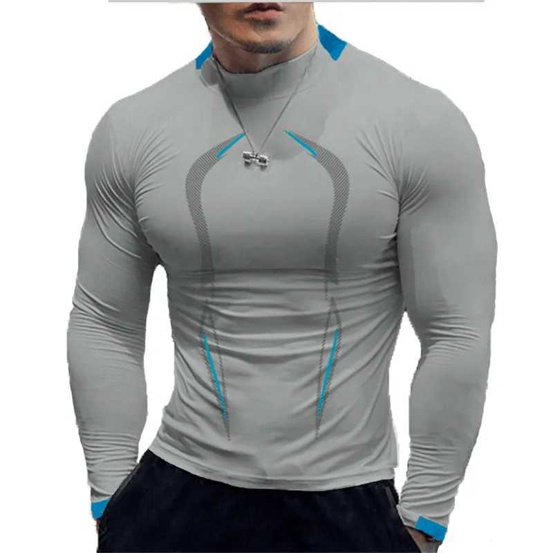 Mens compression sports fitness T-shirt long sleeved sports fitness shirt quick drying running T-shirt bodybuilding T-shirt W250111