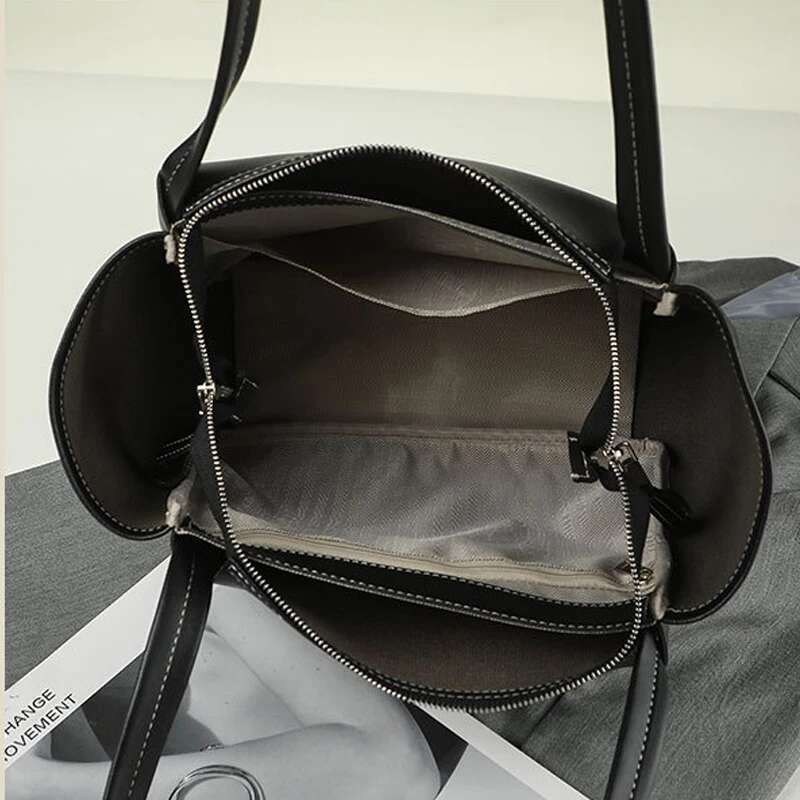 Retro Black PU Tote For Women 2024 New Fashionable Casual Handbag With Large Capacity Soft Leather Shoulder Bag