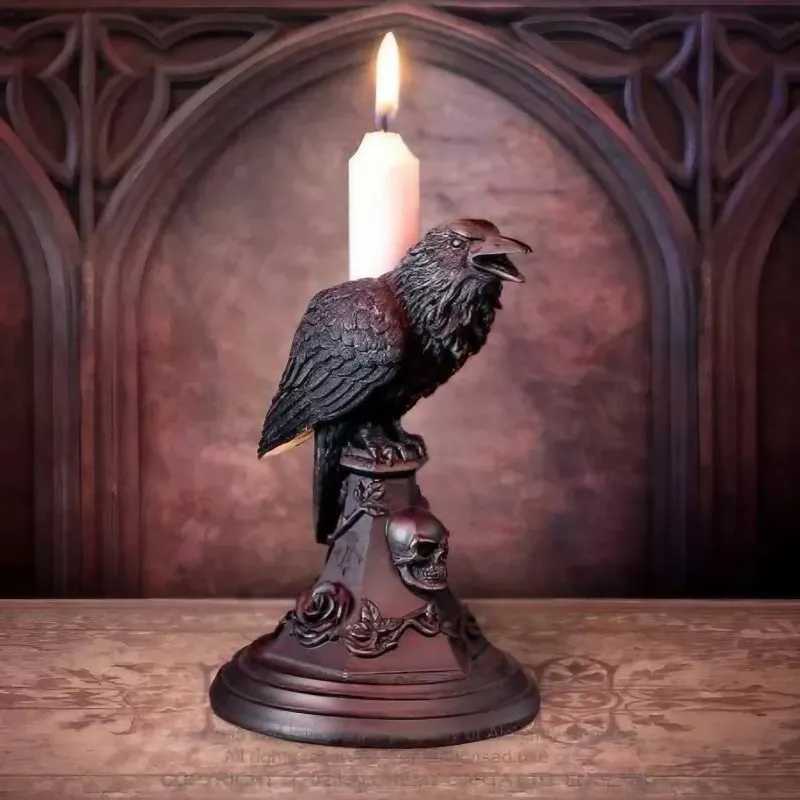 High Quality Gothic candle holders used for table decoration Halloween owls crows candle holders resin statues and home decor T250111