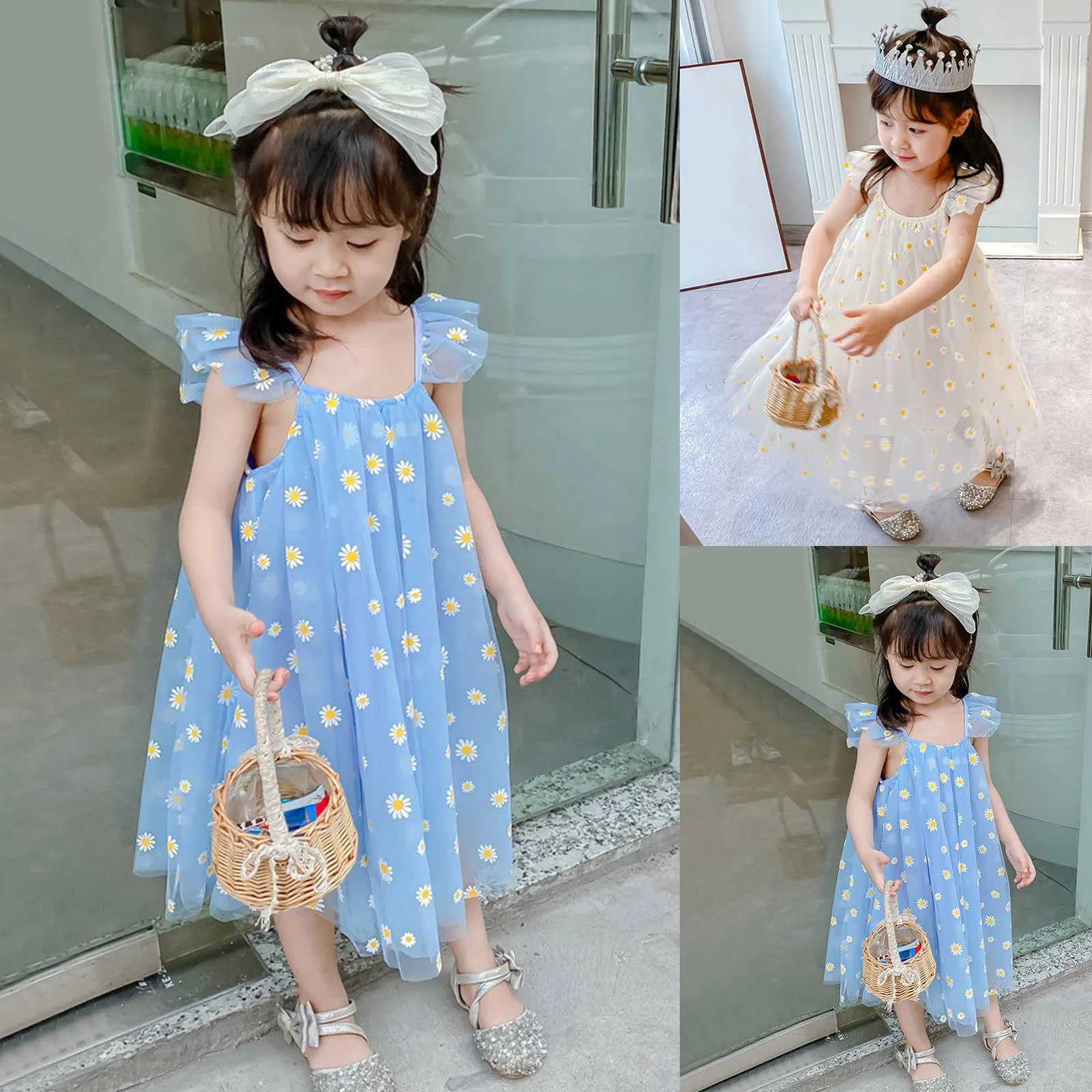 Childrens Par Tutu Girls Dress 2025 Summer Sleeveless Chrysanthemum Printed Chiffon Dress Little Girls Summer Dress W250111