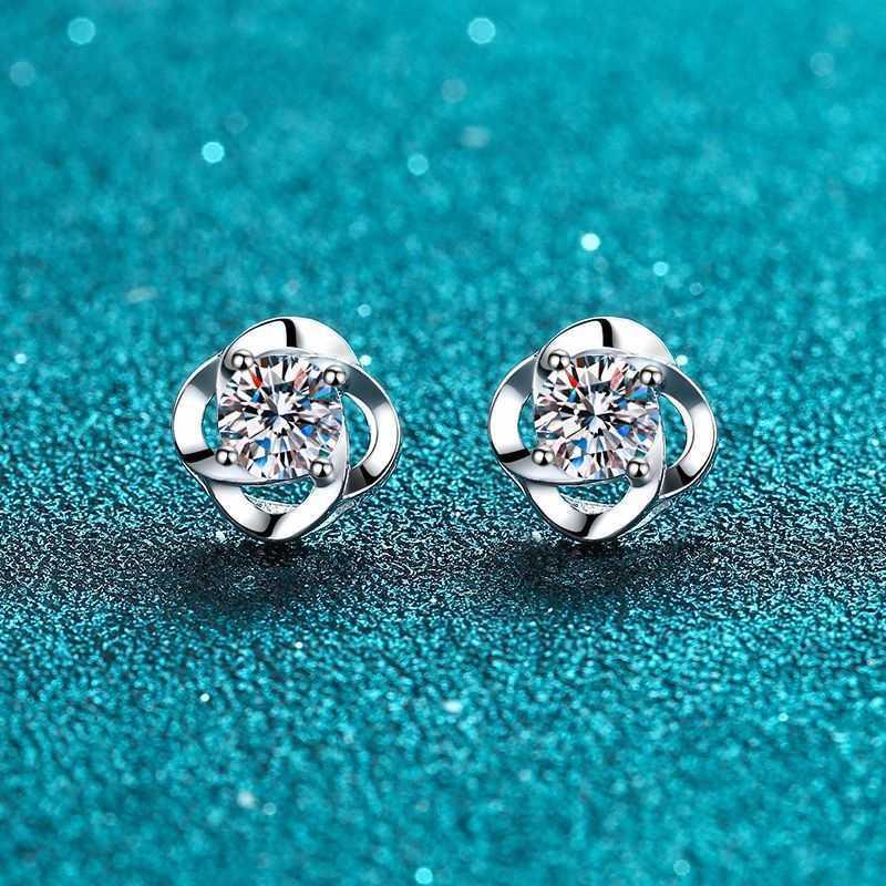 Four Prongs Moissanite 925 Sterling Silver Earrings GRA 5.0mm D Color Round VVS Moissanite Diamond Screw Back Stud Earrings