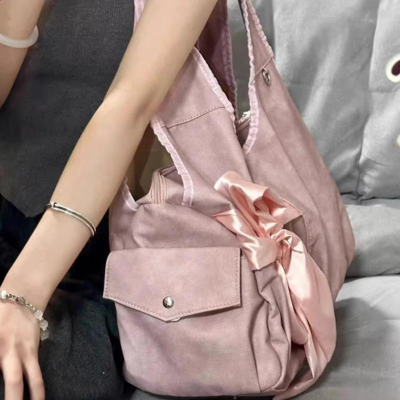 cute bow shoulder bag niche large capacity handbag Fashion underarm Tote bag 250106