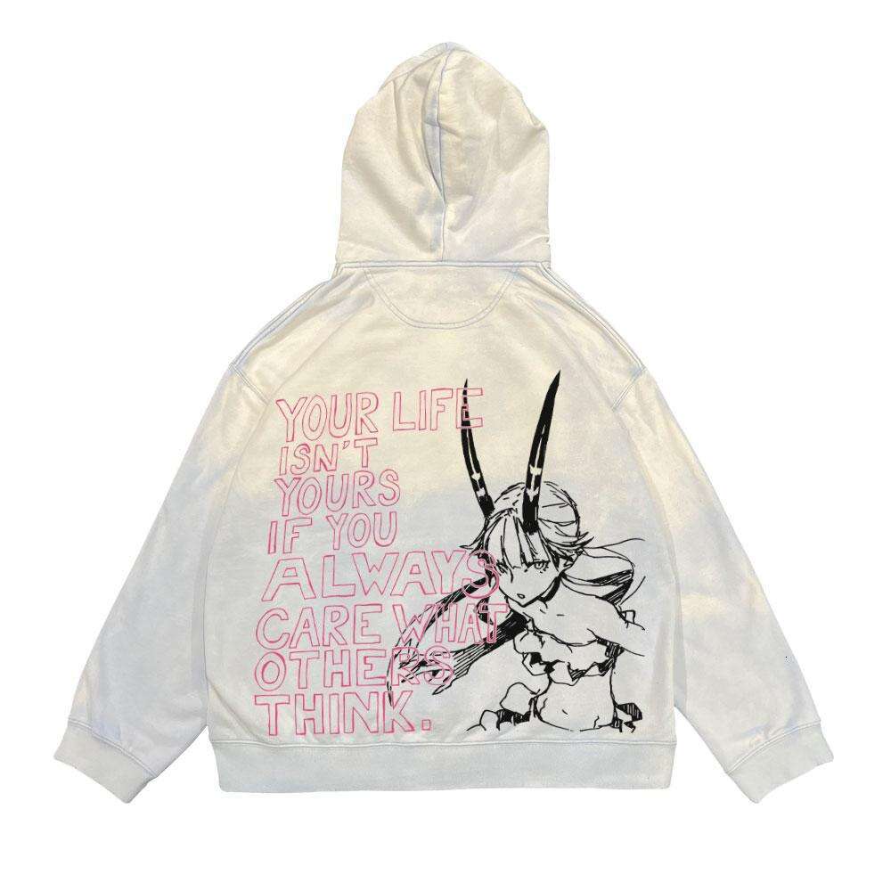 Unique lazy style American vintage washed printed hooded sweatshirt with loose versatile hoodie for men and women