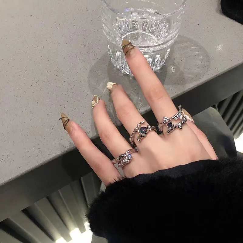 Punk Irregular Rings With Opal Aesthetic Egirl Hollow Vintage Stone Rings For Women Y2k Open Ring Tren JewelryXJ250110
