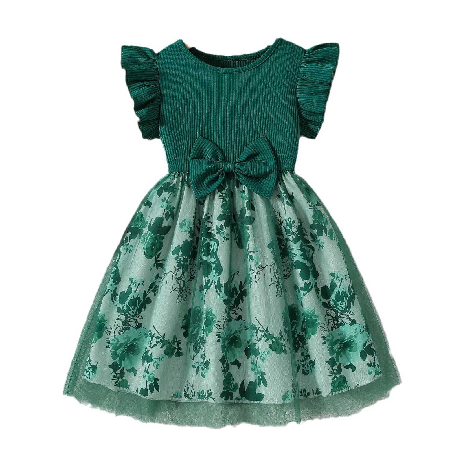 2025 New Womens and Childrens Clothing Green Summer Short sleeved Purple Princess Dress Par Baby Dress Childrens Fashion 1-8Y W250111