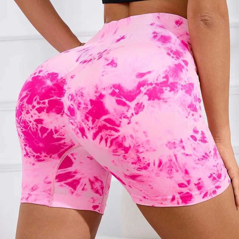 Tie dye plus size womens Yoga wear Fitness shorts Fitness womens clothing Lift hip high waist pink plus size cycling pantsXJ250111