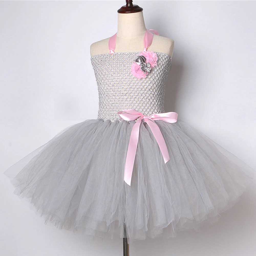 Pink gray Easter bunny costume for girls bunny Tutu dress and ear tie set childrens Halloween animal costume birthday costume W250111