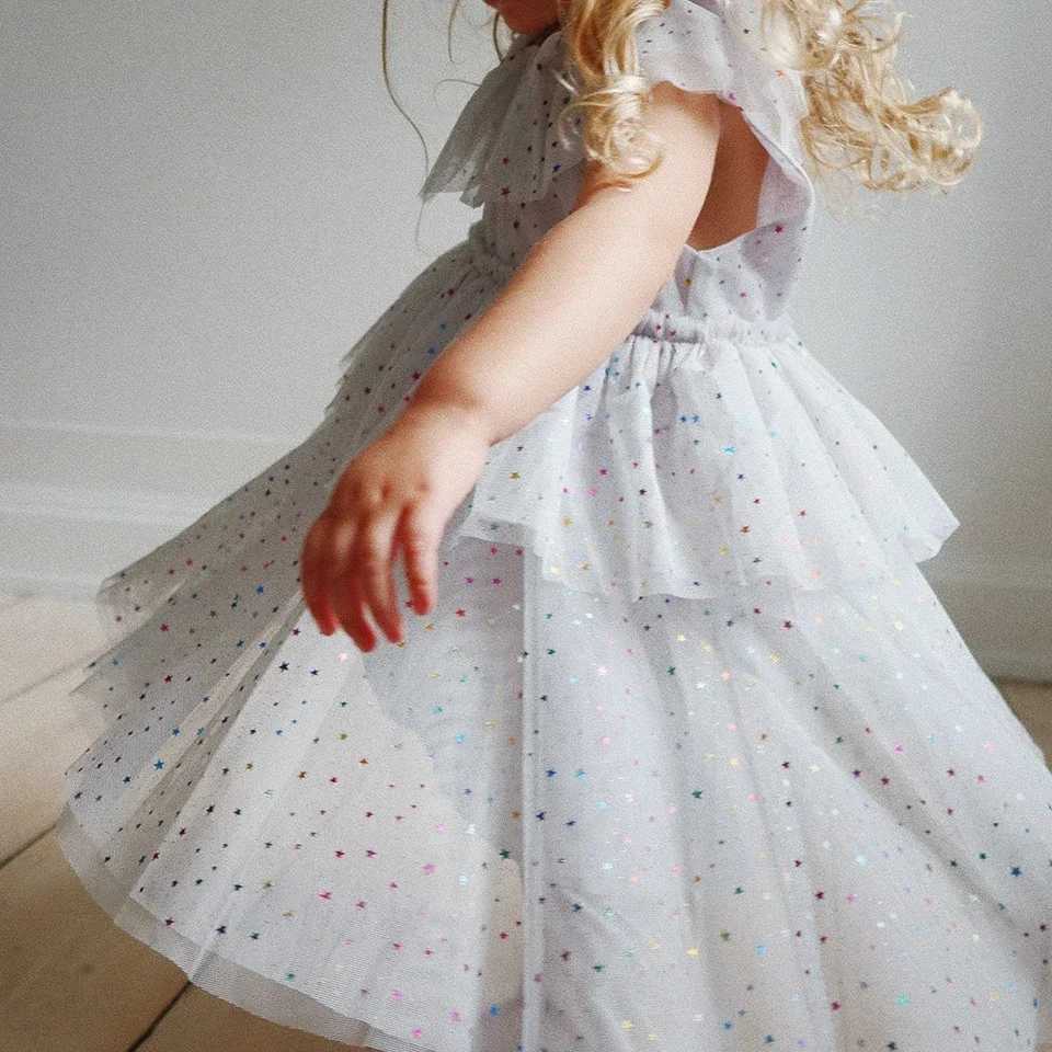 Ks Spring Baby Sparkling Mesh Dress Shining Tutu Skiing Childrens Clothing Baby Christmas Par Long Sleeve Vestidos W250111