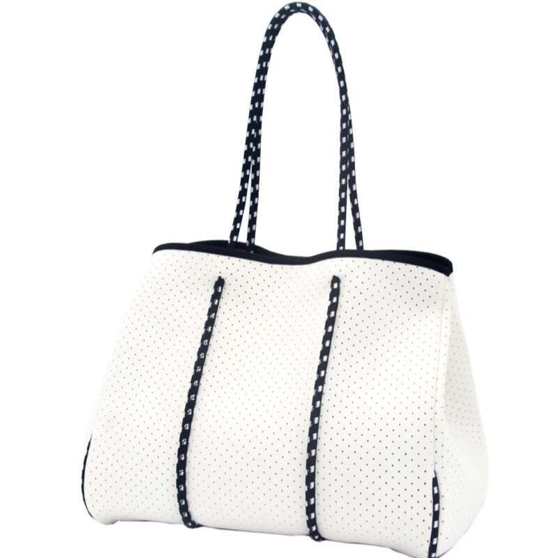 Hot Selg Striped Printing Women Traveg Handbag Big Hand Neoprene Ladies Perforated Beach Tote Bag