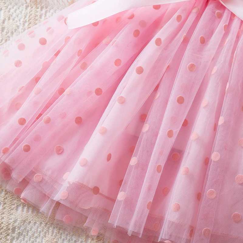Korean Sweet Dot Mesh Summer Dress Suitable for Girls 2-6Y Childrens Clothing Soft and Comfortable Princess Dress Childrens Clothing W250111