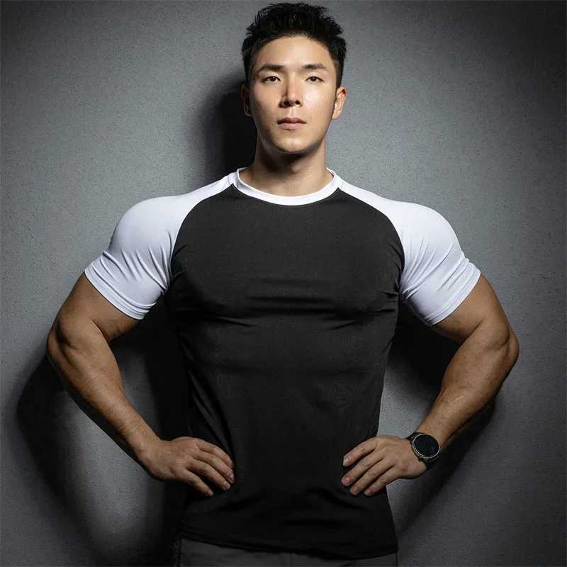 New summer leisure running T-shirt gym training top elastic quick drying solid color short sleeved sports T-shirt mens sports shirt W250111
