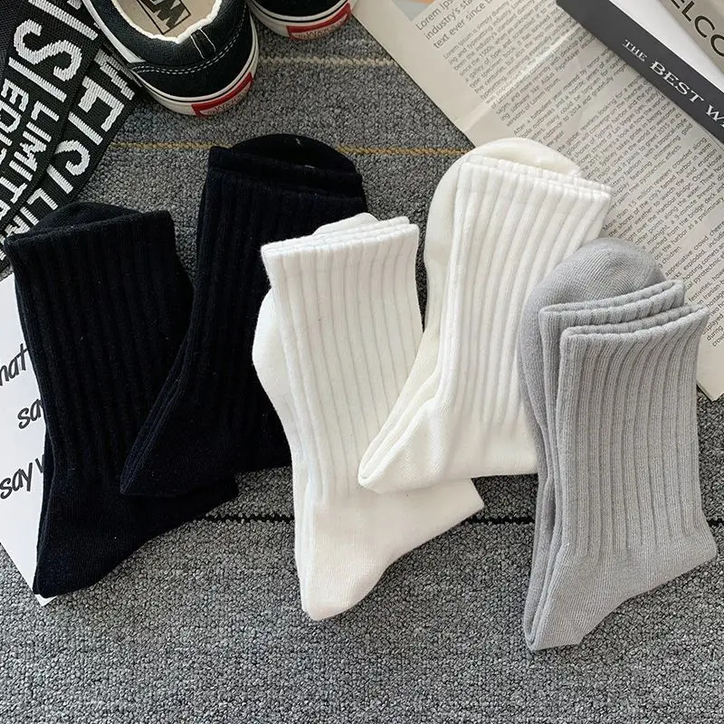 5 Pairs Cool Men Black White Warm Socks Set Autumn Winter Male Solid Color Sport Short For Drop 250108