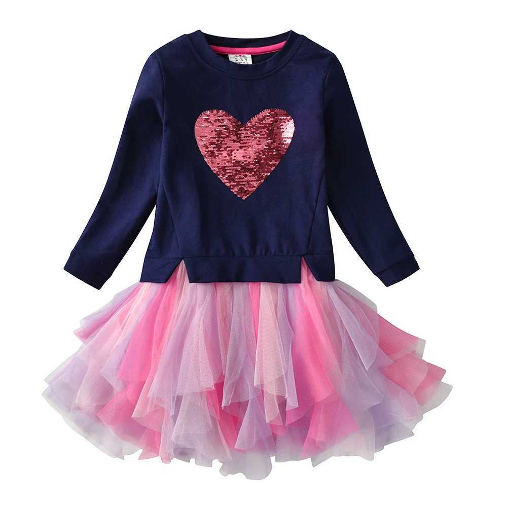 VIKITA girls sweater childrens heart-shaped Flipable sequin application patch work clothes girls chiffon mesh layered Tutu dress W250111