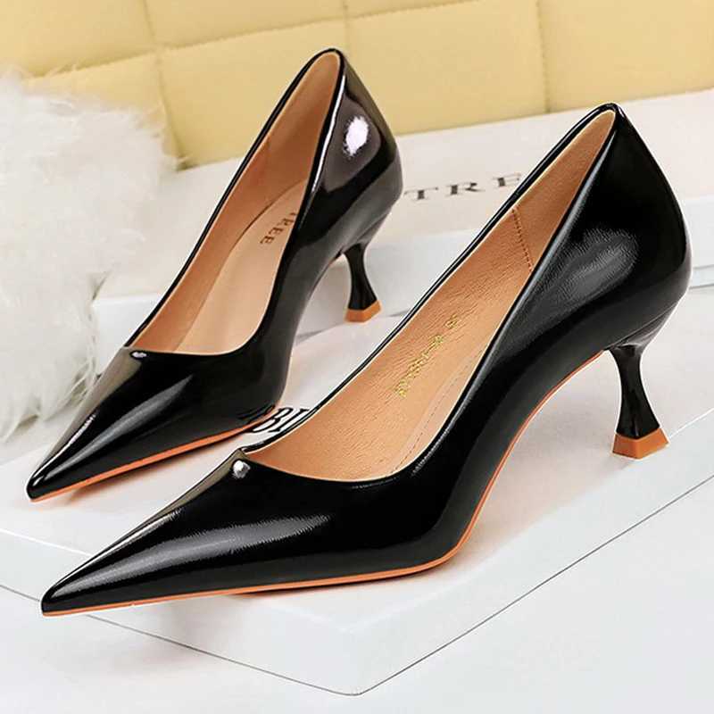 New Arrival BIGTREE Womens Shoes 5.5cm High Heels Patent Leather Womens Pump Professional OL Office Shoes Fashion Kitten High Heels Large Size 42 43 T