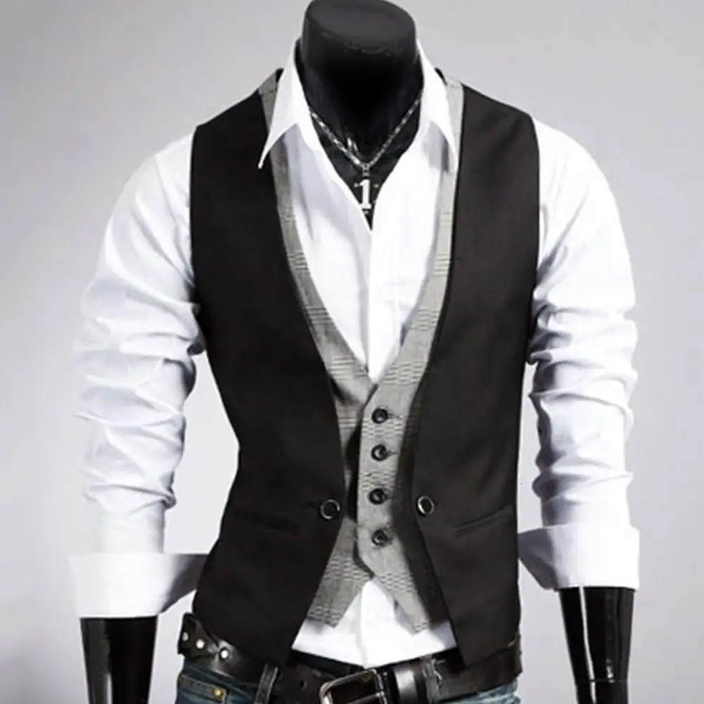 Men Formal Waistcoat Vest Business Solid Color Single Button gilet Twopieces V Neck Casual Slim chalecos para hombre y250107