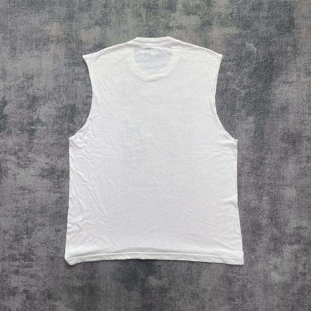 Inspiration: Water washed printed cut sleeves men's hip-hop loose and versatile top for high school students, American trend T