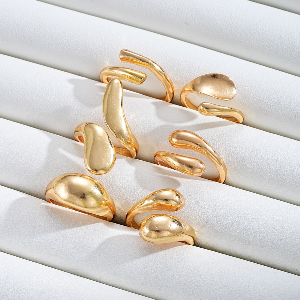 designer ring Explosive irregular droplet ring, niche metal texture smooth ring, exaggerated geometric opening ring, 6-piece set