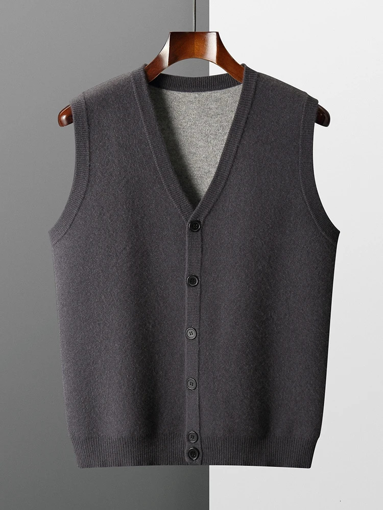 Autumn Winter High Quality Mens VNeck Thick Waistcoat Knitwear 100 Cashmere Sweater Soft Sleeveless Cardigan Preppy Tops 250107