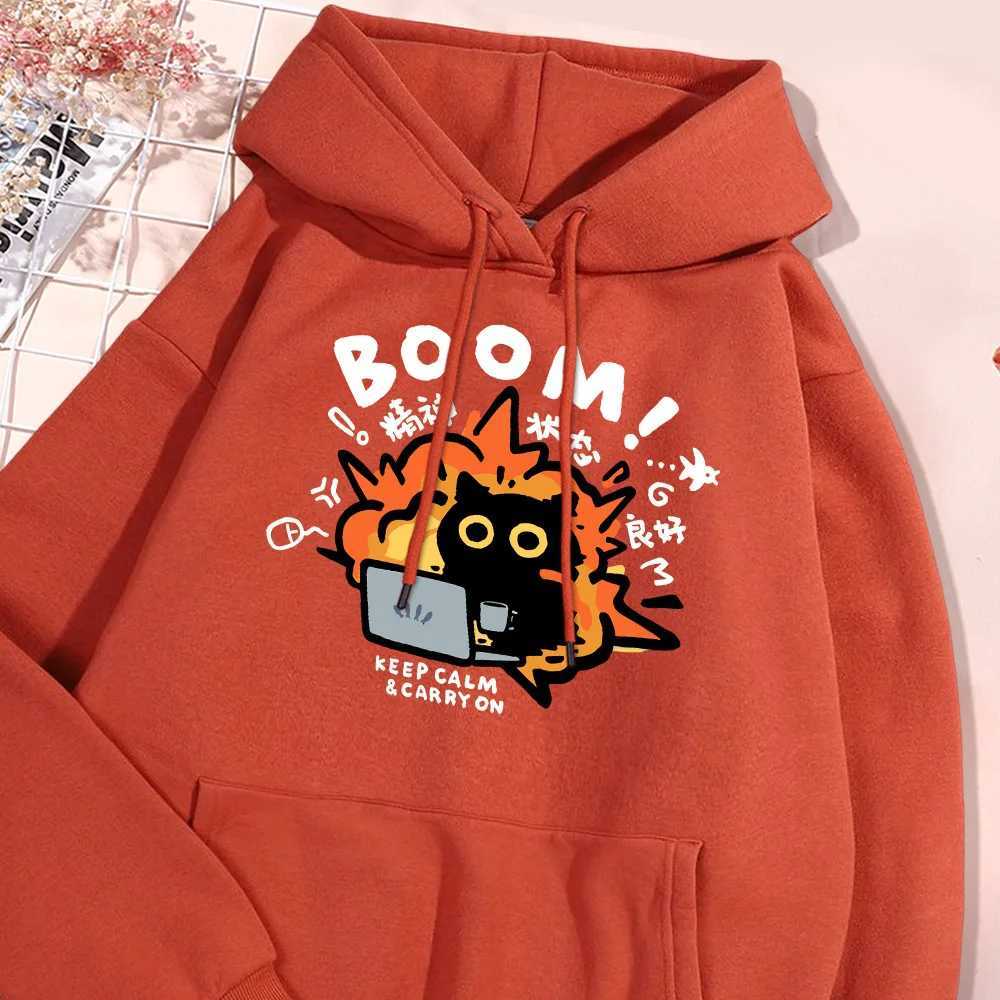 Good psychological state pure mens cartoon cat hoodie autumn British style sportswear hip-hop soft and comfortable hoodie mens clothing W250110