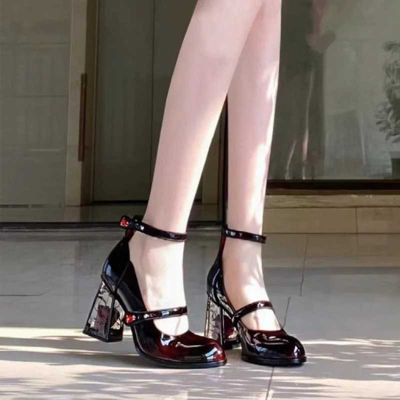 New Arrival Summer womens high heels sandals thick high heels transparent rose fashion luxury womens shoes size 43 wine red womens shoes T250110