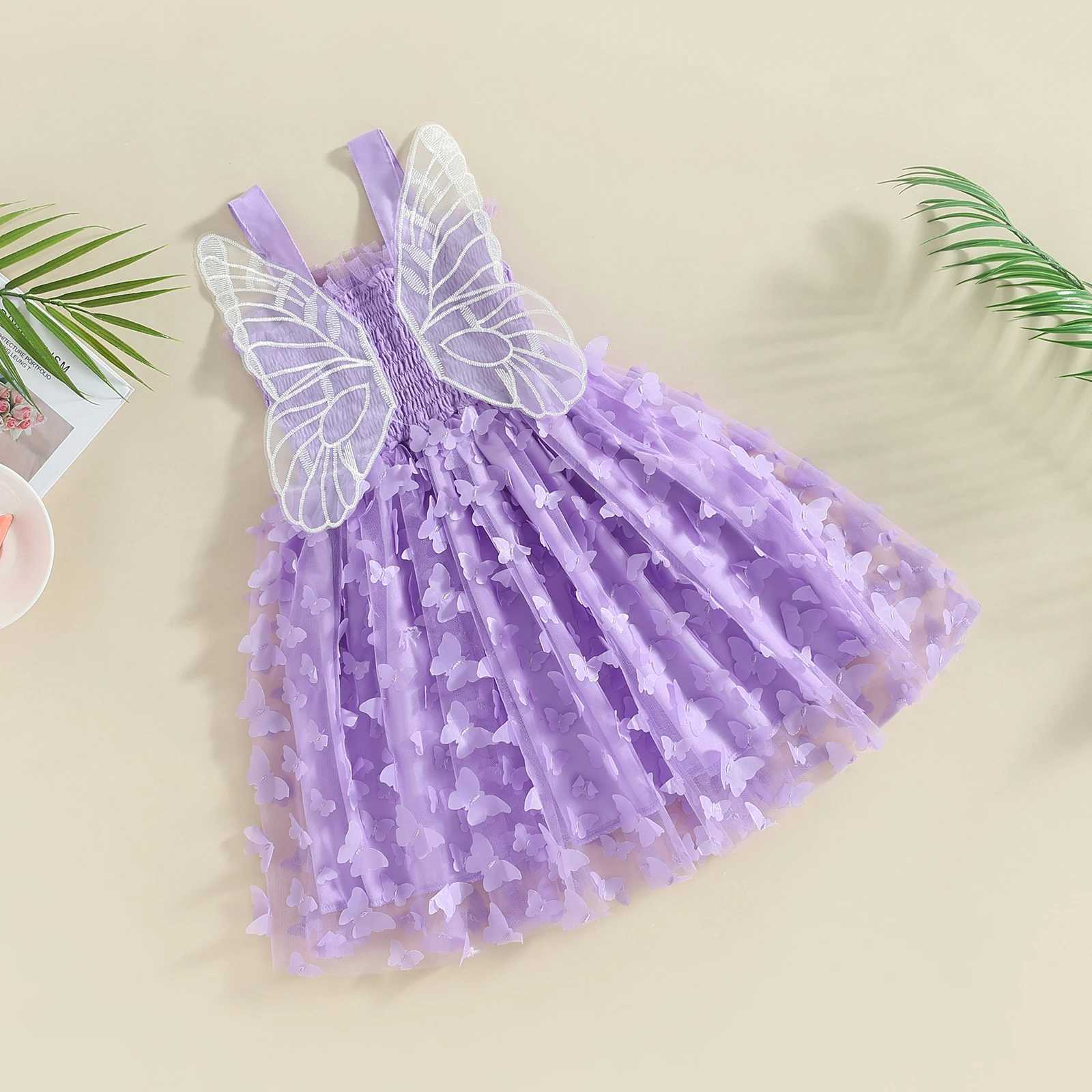 Butterfly Wings Princess Childrens Dress Baby Girl Summer Sleeveless Suspended Tulle Tutu Dress Birthday Par Beach A-Line Dress W250111