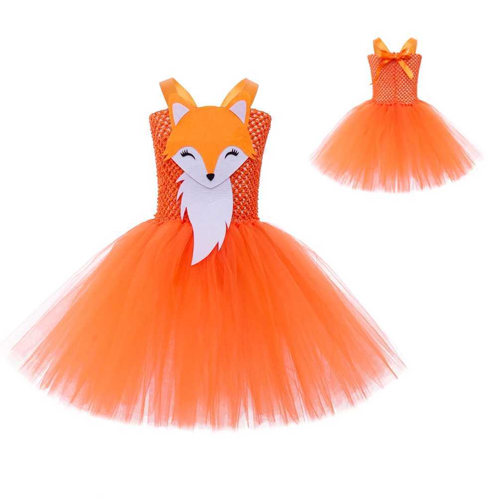 Orange Miss Fox costume Tutu dress girl forest themed role-playing costume children Par dress cute animal patterned birthday dress W250111