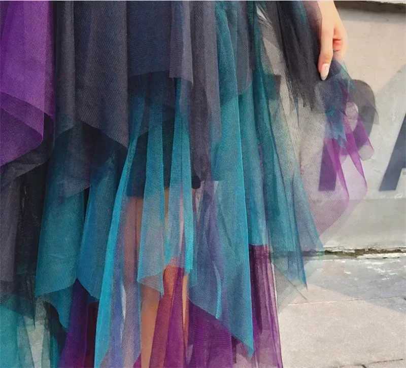 Fashionable summer Tutu womens skiing Harajuku sheer bottom Faldas casual high waist Midi mesh skiing womens clothing Saia Jupe womens clothing W25011