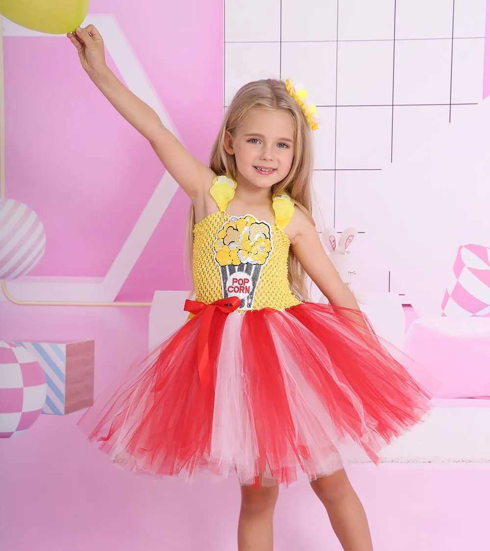 Circus Popcorn Girl Tutu Dress Childrens Birthday Costume Photo Props Preschool Princess Food Dress Halloween Costume W250111