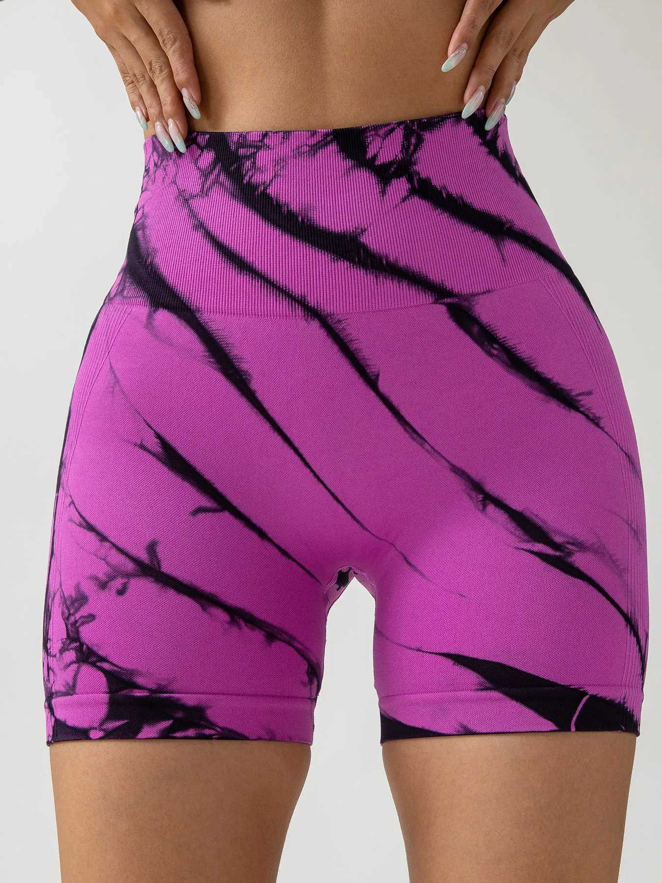 Tie Dye Seamless Push Up Yoga Shorts For Women High Waist Fitness Workout Running Cycling Sports Gym Shorts Peach Butt ShortsXJ250111