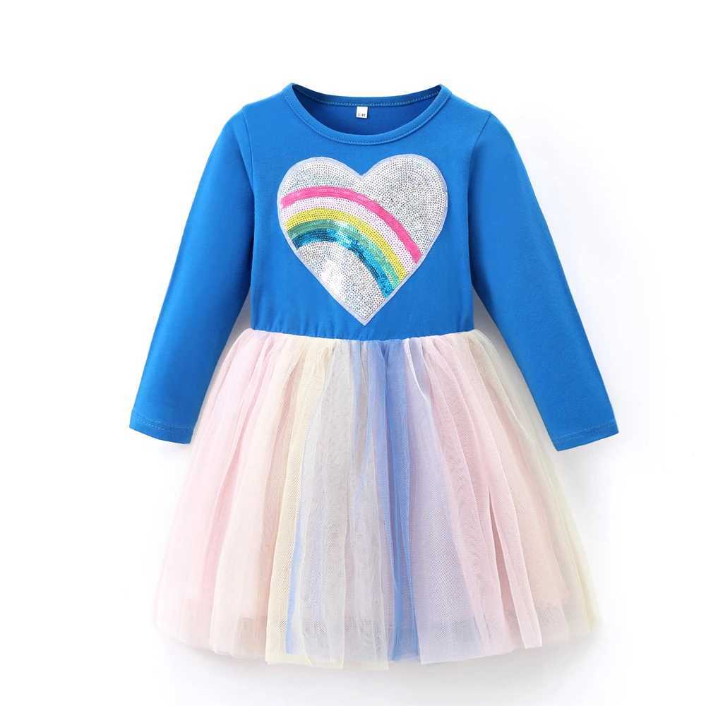Tutu dress for preschool girls purple long sleeved rainbow prince dress for girls aged 2-7 W250111