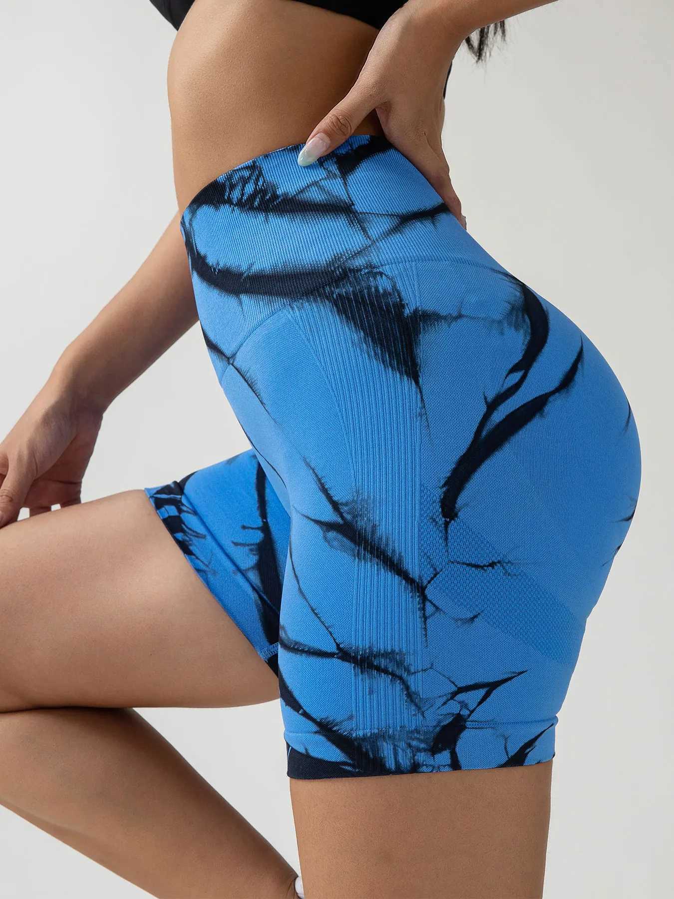 Tie Dye Seamless Push Up Yoga Shorts For Women High Waist Fitness Workout Running Cycling Sports Gym Shorts Peach Butt ShortsXJ250111