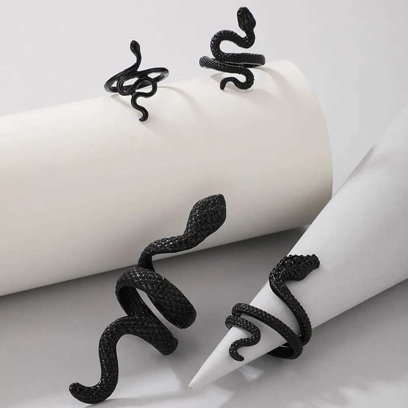 HNSP Retro Snake Ring Set suitable for womens Gothic style black gold silver adjustable fingers jewelry decoration womens giftsXJ250412