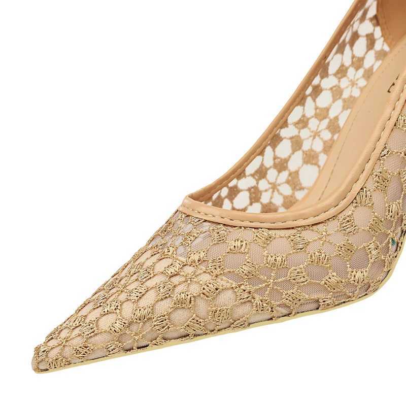 New Arrival BIGTREE shoes mesh cut lace womens pump shoes sexy ping pong shoes slim high heels fAshionable womens shoes Plus size 43 sandals T250110