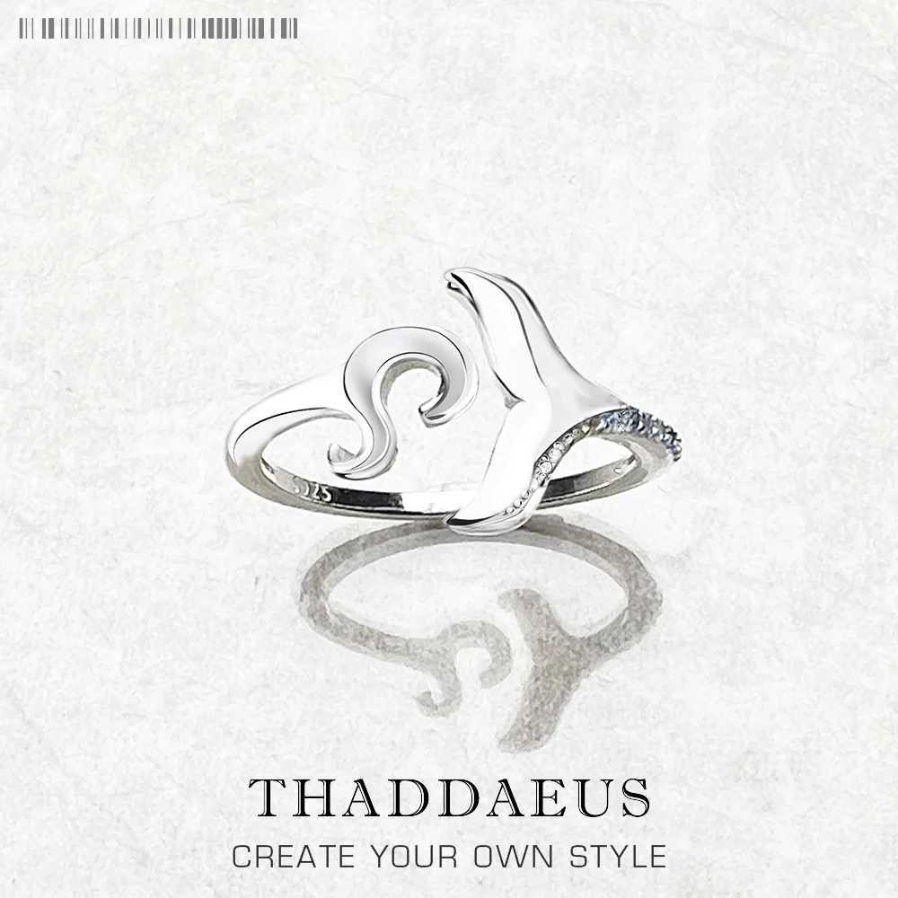 Ring Tail Fin and Wave with Blue Stone New Trendy Exquisite Jewelry Solid 925 Strerling Silver Lucky Womens Gift W250111