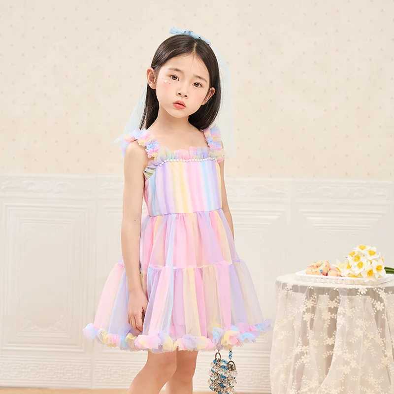 Baby girl Tutu dress sleeveless shoulder strap rainbow princess girl birthday party costume Childrens Halloween party costume W250111