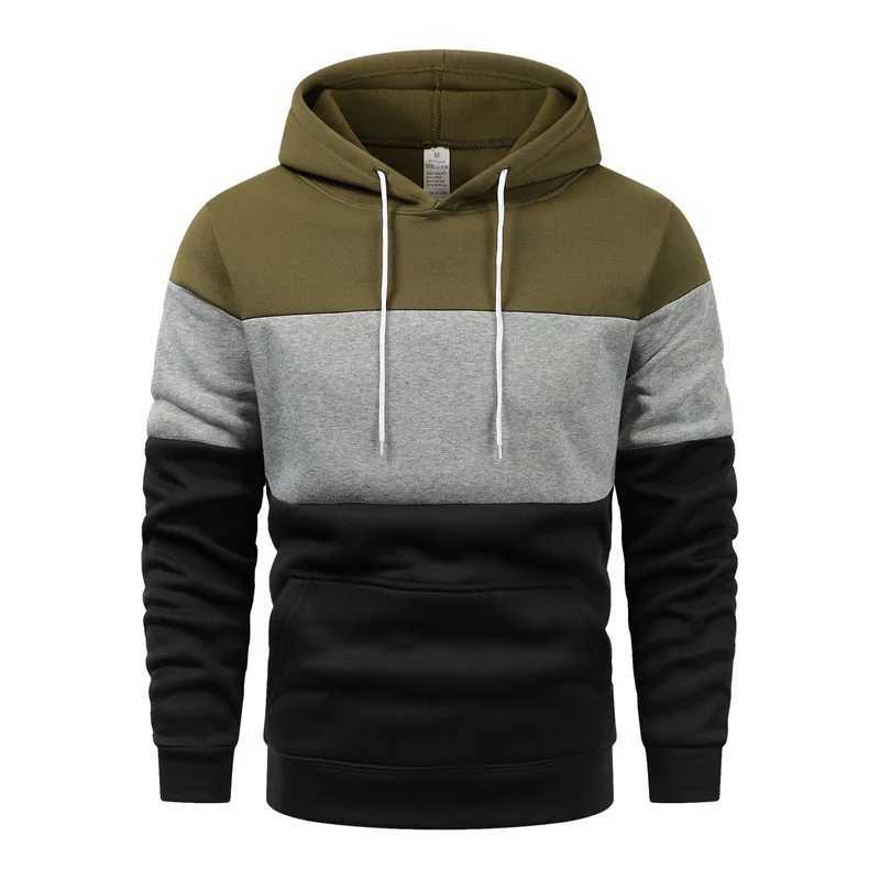 2025 Autumn/Winter Plush Fashion Casual Mens Color Blocking Hoodie Outdoor Running Sweatshirt W250110