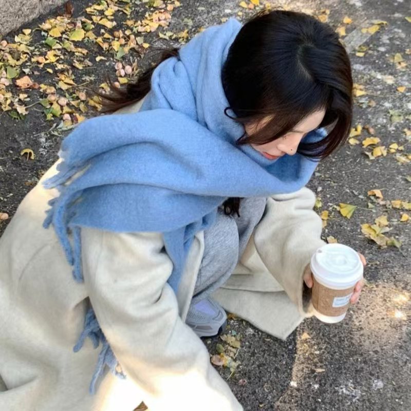 T089 new solid color cashmere scarf candy color soft student couple warm neck shawl