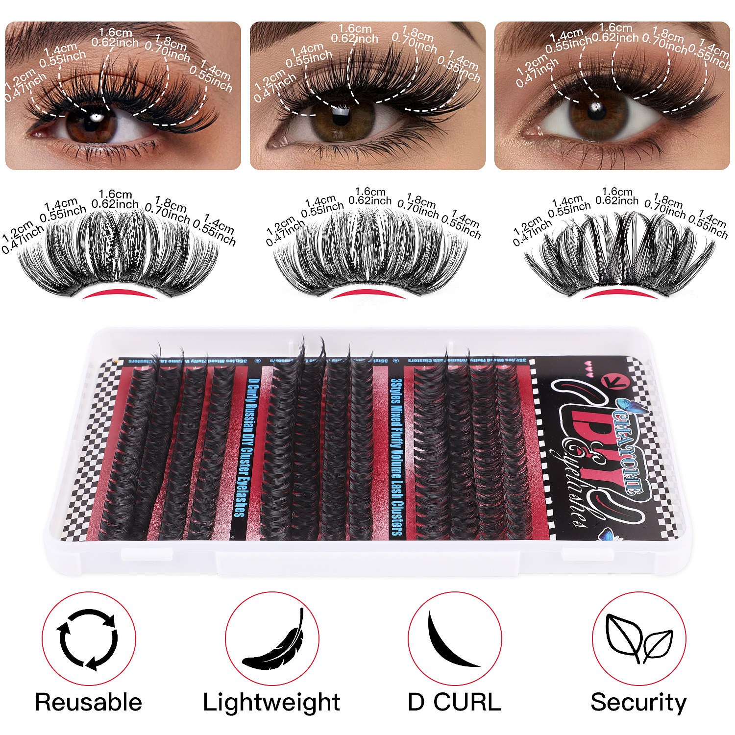 DIY Cluster Lashes Kit 402Pcs Cluster Segmented Eyelashes Thick Fluffy Individual Eyelash Extensions with Lash Bond & Seal DIY Lashes Makeup Accessory
